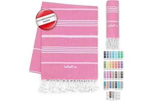 LeStoff Hamamtuch - 100% Bio-Baumwolle, 95 x 180 cm, Vorgewaschen, Saugstark, Schnelltrocknend, Leicht, Kompakt, Sandfrei, Strandtuch, Reisehandtuch, Badetuch, Handtuch groß, Liegetuch (Pink)