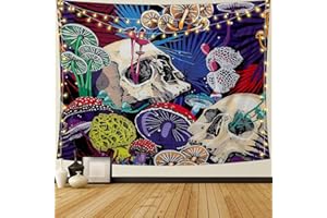 Dremisland Gobelin z czaszką na Halloween, hipisowski, grzyb, psychodeliczny chwast, wiszący na ścianę, kolorowe gobeliny do sypialni, estetyczna dekoracja pokoju w akademiku (M/130 x 150 cm)