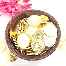 Anciently Lakshmi Kubera Coins 27 Nos Brass | Kubera Pooja Coins 27 Nos | Kubera Coins 27 Nos (Brass, 2.5 cm Diameter X 0.1 c