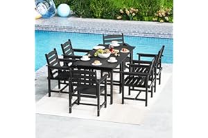 UEV Set de Meuble de Jardin 8 Pièces, Set de Balcon en HDPE, Mobilier d'extérieur, pour Jardin, Terrasse, Patio, Cour, 6 Chaises et 2 Table, Noir