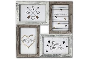 TH Marcos de Fotos Múltiple de Madera para Pared - 4 Fotos 10x15 cm (Gris Marrón Retro)