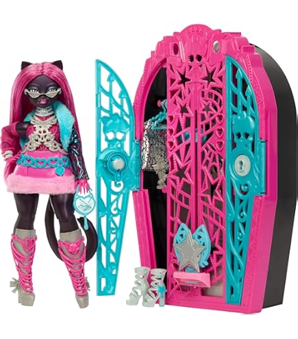 monster high doll and fashion set draculaura with dress-up locker HKY60 Monstrous Secrets Dress up, and More Than 19 Accessories, Children's Toy, Ages 4 and Above Toys LC2B