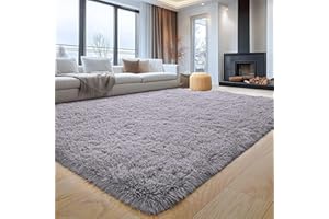 Aspire Homeware Rugs Living Room 120 x 170 - Grey Fluffy Area Rugs for Bedroom Super Soft Large Modern Shaggy Rug Non Slip Thick Pile