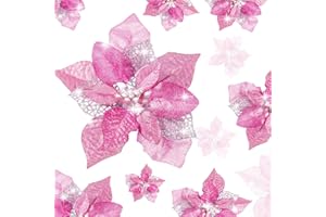 WILLBOND 36 fiori finti a forma di stella di Natale glitterati, decorazioni natalizie, matrimoni, albero di Natale, Capodanno, ornamenti (rosa)