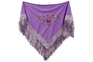 MUNDDY - Manton Bordado en Flores Para niña. Mantones Flamenco Sevillana.Mantón para fiesta de Color Rojo Negro Rosa Blanco Amarillo Azul. Envio desde madrid con seguimiento. …