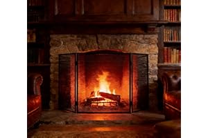 Kingson Extra Wide Arched 3-Panel Fire Screen – Black Wrought Iron Spark Guard for Fireplace – Foldable Mesh Fire Guard – 102 x 54 cm – Heat-Resistant, Child & Pet Safe