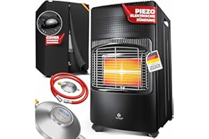 ‎KESSER KESSER® 4200 Watt Keramik Piezo Gasheizer inkl. Gasdruckregler Gasschlauch + Schutzhülle, Gasheizofen Heizstrahler Gasheizgerät Infrarot Keramikbrenner, Butan- oder Propangasflaschen bis 15kg, Schwarz