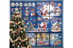 OdiuK Fensterbilder Weihnachten Selbstklebend, 120 Winter Fensteraufkleber Wiederverwendbar PVC Aufkleber Schneemann Santa Claus Fenstersticker, Fensterfolie Weihnachten Deko für Fensterdeko Schränke