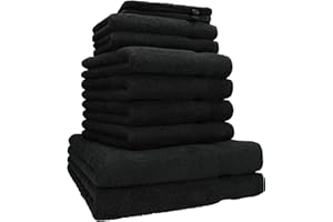 Betz 10-TLG. Handtuch-Set Premium 100% Baumwolle 2 Duschtücher 4 Handtücher 2 Gästetücher 2 Waschhandschuhe Farbe schwarz
