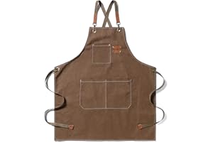 EWIZ Cotton Canvas Apron Adjustable Cross-Back straps with Three Pockets Chef, Artist, Baker, Barista, Bartender, BBQ Aprons for Men and Women