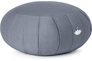 Lotuscrafts Zafu Meditationskissen Yogakissen Zen - Sitzhöhe 15cm - Yoga Zafukissen mit Dinkelfüllung - Waschbarer Bezug aus Bio-Baumwolle - GOTS Zertifiziert - Mit Bestickung