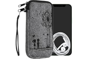 kwmobile Handytasche für Smartphones XL - 6,7/6,8" - Handy Filztasche - Pusteblume Love Schwarz Hellgrau - 17,2 x 8,4 cm Innenmaße