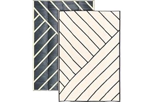 Relsy Outdoor Rug Waterproof Reversible Extra Large 180 x 270 cm Garden Rug, Black & Sand Geo-Lines Area Rugs For Garden Outdoor Patio Rug, Camping Mat, Deck, Backyard, Picnic