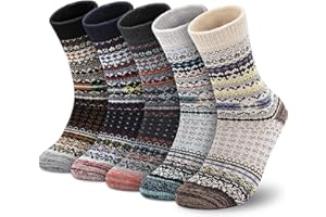 BEAULOV 5 par damskich ciepłych skarpet z wełny merynosów termiczne zimowe skarpety do łydki przytulne i oddychające grube skarpety vintage dla kobiet