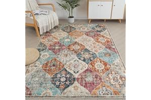Xfrog Blumen Boho Teppich - Rutschfester Waschbarer Ultraweicher Antiker Niedriger Flor Flächenteppich für Wohnzimmer, Schlafzimmer, Kinderzimmer - 160 x 230 cm