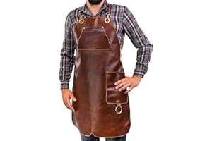 Angus Stoke Tablier en cuir de qualité supérieure - Tablier de cuir complet - Tablier de cuir vintage BBQ & Kitchen & Bar (XXL-XXXL)