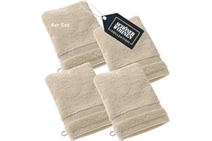 SCHÖNER WOHNEN KOLLEKTION SCHÖNER WOHNEN Set di 4 guanti da bagno in spugna - Beige - 16x21cm - Lavette Viso - salviette in 100% cotone - molto assorbente - Oeko-Tex - 500g/m2 - Hotel e B&B - qualità di lusso