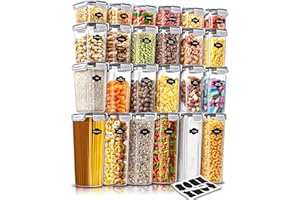 KICHLY Contenitori ermetici per alimenti con coperchi (confezione da 24) – Organizzatori e conservazione dispensa – Contenitori per dispensa senza BPA o contenitori da cucina – ideali per cereali,