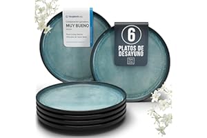 PURE LIVING INTERIOR DESIGN Juego de 6 Platos Pequeños Ibiza en Gres para Desayuno y Postre -Vajillas Completas para 6 Personas con Platos Modernos - Aptos para Lavavajillas y Microondas - Pure Living en azul humo