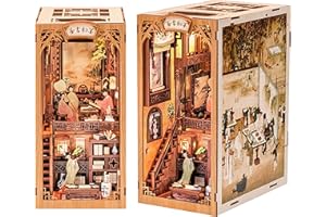 Fsolis Kit Book Nook avec Protection Contre la Poussière,Maison de Poupée Miniature avec Meubles et Lumière LED,Booknook 3D Puzzle de Serre-Livres en Bois