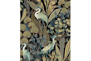 Grandeco Tropical Crane Black Textured Wallpaper