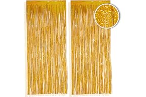 ‎PHENO FLAGS PHENO FLAGS 2 Stück Goldener Lametta Vorhang, 1x2,5m - Glitzernde Silvester-Deko im Funkelnden Metallic-Look, Lametta Girlande für Ihre Party