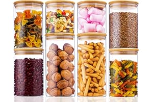 Deco haus® Tarros de Cristal con Tapa hermética, Juego de 8 [+ Etiquetas], Botes Cocina Almacenaje, Tarros Cristal con Tapa de Madera, Frascos de vidrio Apto para Harina, Café, Pasta