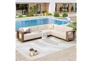PHI VILLA Rattan Garden Furniture Set, Balcony Furniture for 6, Lounge Furniture, Outdoor Sofa Sets for Garden and Patio, All-Weather Garden Sofa, Patio Furniture, Outdoor with Thick White Cushions