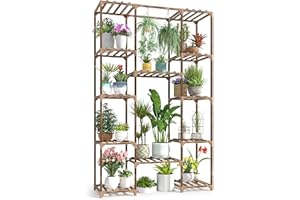 cfmour Wood Plant Stand Indoor Outdoor, 62.2" Tall Flower Shelf Tiered Plant Stands for Multiple Plants Large Planter Holder Hanging Shelves Rack for Living Room Garden Balcony