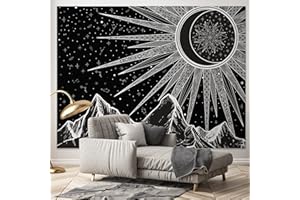 OZCHIN Tapestry Wall Hanging Stars Space Psychedelic Black and White Tapestries Wall Tapestry for Home Decor for Bedroom, Living Room, Dorm (Moon, 150 x 200 cm)