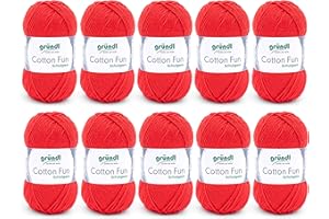 Gründl Cotton Fun Maglieria/Crochet (Filato Morbido in 100% Cotone, Certificato Oeko-Tex, g/115 m, Misura dell'ago: 3-4, 1 gomitolo á 50 g), Rosso Segnale, 31 x 32 x 7.5 cm, 1150 unità