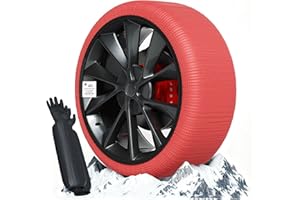 Suriwee Textil Schneeketten EU Norm 16662-1 homologiert, Universelle Ketten für den täglichen Einsatz bei Schnee und Eis - Kit mit 2 Schneeketten + Handschuhe（Rot XL）
