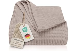 ‎LAYNENBURG LAYNENBURG Premium Tagesdecke 220 x 240 cm XXL - Waffelpique 100% Baumwolle - leichte Wohndecke Waffeloptik - Baumwolldecke als Bett-Überwurf, Sofa-Überwurf, Couch-Überwurf - Sofa-Decke (Taupe)