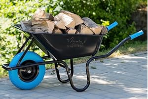 TIREX by xonic® Schubkarre mit Stahlfelge – Verzinkte Wanne bis 250kg/ 100l - Robuste Ausführung für Garten und BAU – Schieb-Karre mit PU Vollgummi-Rad (Blau- Schwarz)