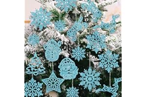 LYCTEIKI 42 Stück Schneeflocken Weihnachten Deko, Christbaumschmuck, 10 Verschiedene Weihnachtsbaumschmuck Designs Schneeflocken Deko für Weihnachten Hochzeit Party (blau)