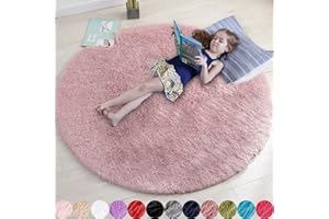 AMDREBIO Blush Round Rug for Bedroom,Fluffy Circle Rug 4'X4' for Kids Room,Furry Carpet for Teen Girls Room,Shaggy Throw Rug for Nursery Room,Fuzzy Plush Rug for Dorm,Blush Carpet,Cute Room Decor for Baby