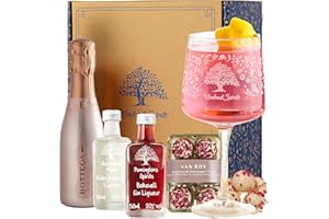 KINDRED SPIRITS Premium Craft Gin & Prosecco Gift Set with Engraved Gin Glass & Champagne Chocolates - Great Birthday Gift - Gin Hamper for Her (Bottega Gold Rose Prosecco Gift Set)
