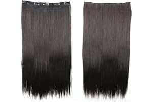 CAISHA 60cm Clip In Un Unico Pezzo Nell'estensione Dei Capelli Pezzo Di Capelli Sintetici Mezza Parrucca Liscio Marrone-Nero C52