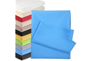 QOOLTEX Bettlaken OHNE Gummizug 90 x 200 cm Himmelblau (85% Baumwolle 15% Poly) Betttuch Glatte Betttücher Baumwolle Laken Haustuch Leintuch