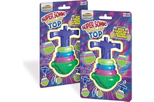 Geospace Super Sonic Wind-Up Spinning Tops with Light and Sound (2-Pack)