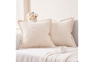 Topfinel Funda de Cojin 45x45 Decoración del Hogar Fundas de Cojínes para Sofa Cama Dormitorio Sala de Estar Jardin Habitación de Los Niños Pantalones de Pana Estilo Moderno Color Crema 2 Piezas