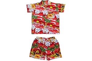 CLUB CUBANA Kids Boys Girls Childrens Slim Fit Classic Short Sleeve Casual Floral Hawaiian Shirts and Shorts Set