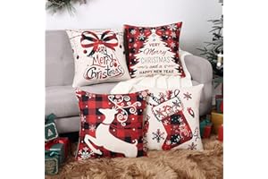 LuxFocus Czerwone świąteczne poszewki na poduszki 18 x 18 zestaw 4 wiejskich dekoracji bożonarodzeniowych Merry Tree Joy Let It Snow Winter Holiday Decor poszewka na poduszkę na kanapę do domu 45 x 45