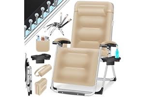 KESSER® Chaise longue de jardin pliable extra large et résistante aux intempéries, charge maximale : 200 kg, rembourrage ergonomique, dossier réglable avec coussin de nuque, porte-gobelet et