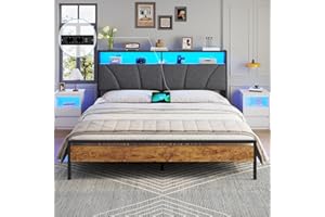 ‎BRINLAWB Brinlawb Bett 180x200 mit Lattenrost aus Metall, Doppelbett 180x200 cm mit LED Beleuchtung, Bettgestell 180x200cm Bett mit Kopfteil und Ladestation (2 AC-Steckdosen, 2 USB-Anschlüsse) Modern, Grau