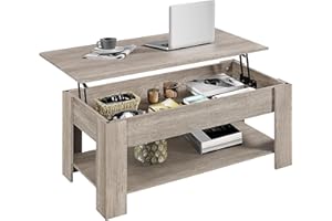 Yaheetech Mesa Centro Elevable con Estante Mesa Café con Revistero Mesa Comedor de Industrial para Salón 120 x 59 x 49,5 cm Gris