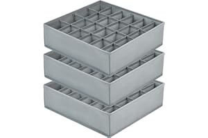 Homsorout Drawer Organiser Sock Storage, 24 cells Foldable Drawer Dividers Fabric Wardrobe Storage Organiser for Socks, Lingerie, Handkerchiefs, Ties, Set of 3