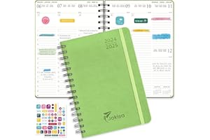 JOKISA Kalendarz 2025 kalendarz książkowy A5, terminarz spotkań, planer wykonany z wytrzymałej skóry PU, kalendarz spotkań 2025 dla biur, szkół, organizatorów (zielony)