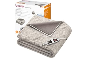 ‎BEURER Beurer HD 150 XXL Nordic Heizdecke, elektrische Wärmedecke mit Abschaltautomatik, 200 x 150 cm, 6 Temperaturstufen, maschinenwaschbar, Kuscheldecke in Felloptik,Taupe
