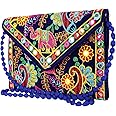 Craft Trade Clutch Bags for Women Jaipuri Rajasthani Handmade Embroidery Mirror Work Stylish Sling Bags for Women Cross Body Bags for Ladies and Girls - 22X16 Cm